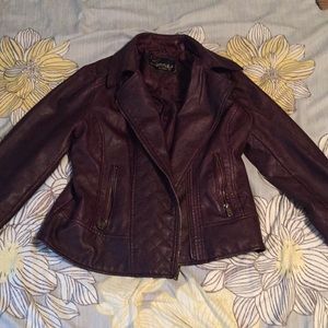 Burgundy Guess leather jacket with silk inside